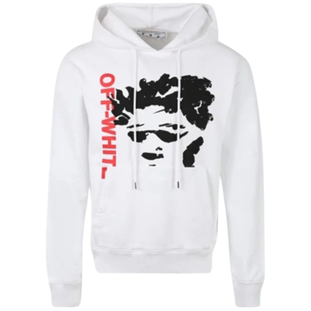 Off White Mens Face Arrow Slim Fit White Hoodie Cotton - Size Medium